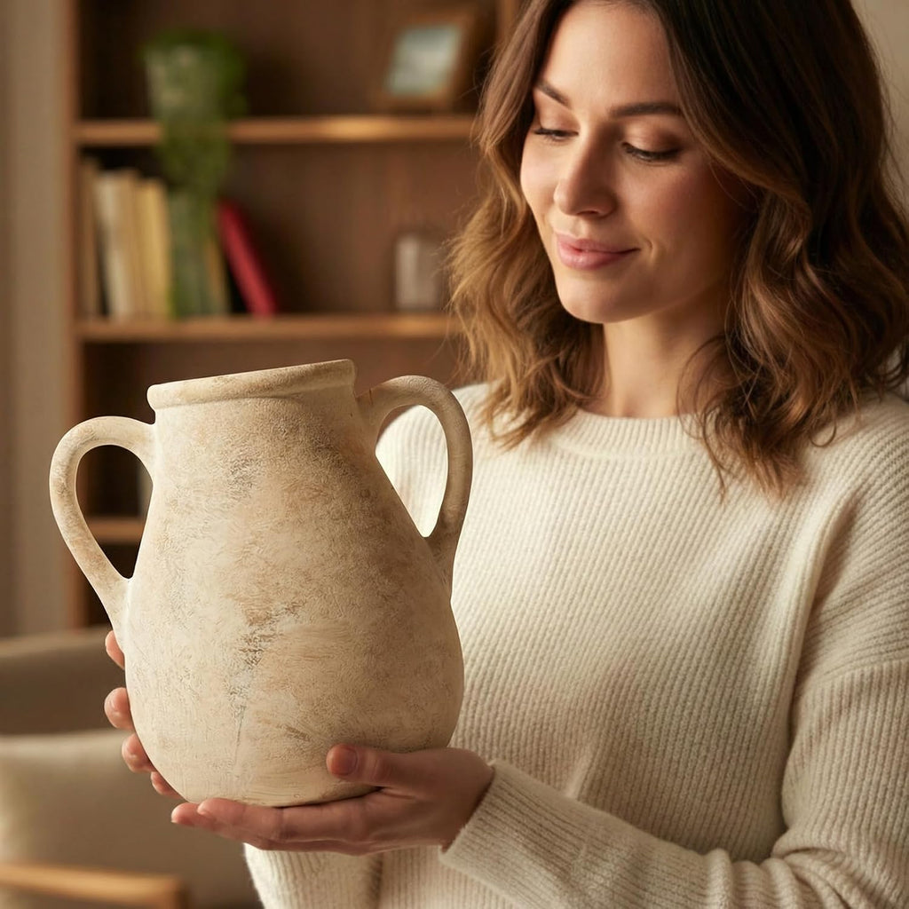 MILÖNGA Ceramic Vase Raw Terracotta Vase for Centerpieces,Modern Farmhouse Rustic Vintage Flower Vase for Pottery Barn Home Decor,Living Room,Kitchen Bedroom (Off-White, 7.5 Inches)