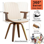 Swivel Dining Chairs Set of 4, Mid Century Modern Dining Chairs with Walnut Craftsmanship, Upholstered Faux Leather , Wooden Arms and Legs, Kitchen Chairs with Arms for Kitchen/Living Room - Beige