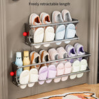 PVC Foldable Shoe Shelf with 2 Tiers Mounting Option Holds Multiple Pairs Ergonomic Wall Mounted Shoe Rack PVC Shelf