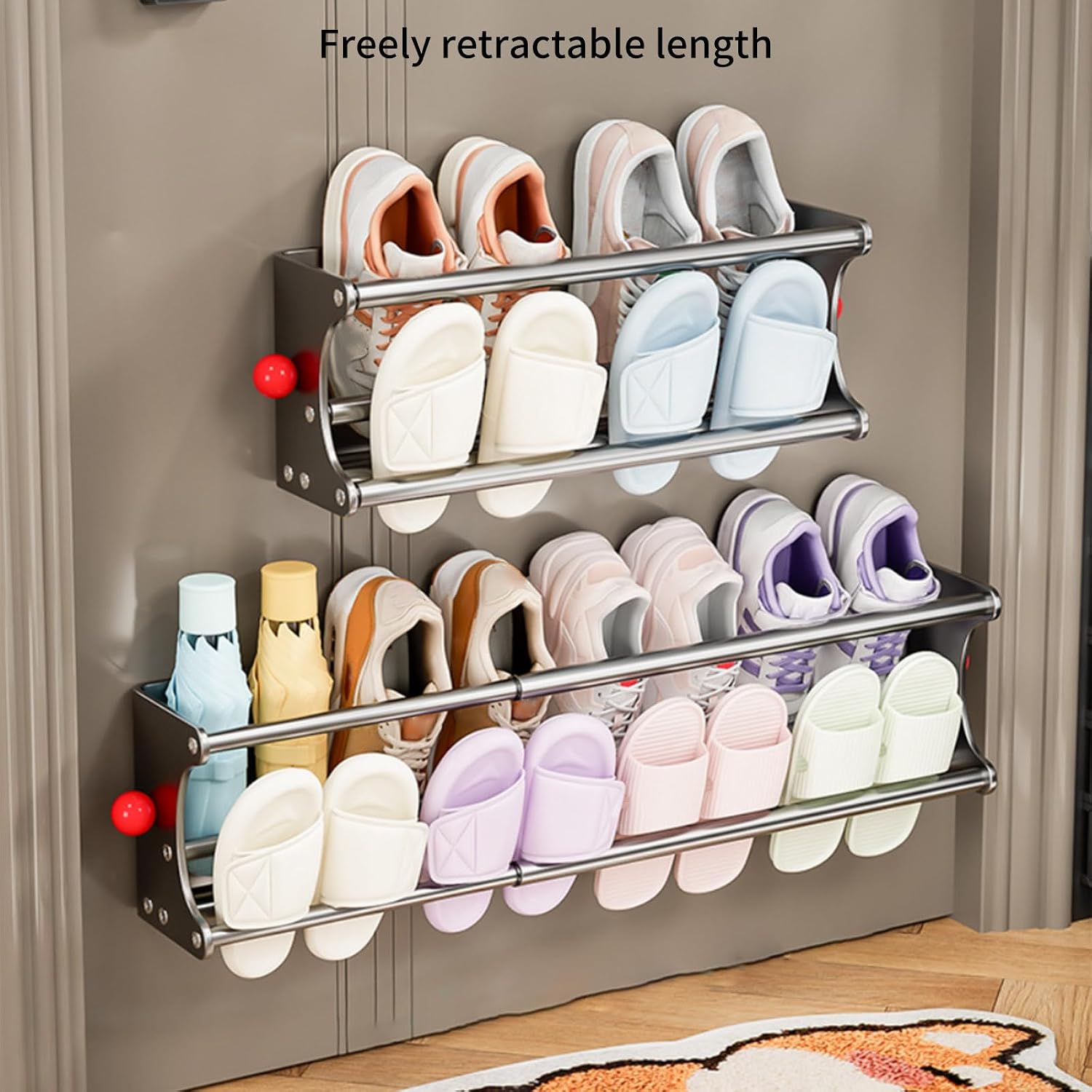 PVC Foldable Shoe Shelf with 2 Tiers Mounting Option Holds Multiple Pairs Ergonomic Wall Mounted Shoe Rack PVC Shelf