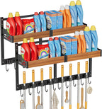 Broom and Mop Organizer Wall Mount, 2 pcs | Wall Hanging, Cleaning Supplies Organizer, Storage Shelf and Hooks, For Laundry Room Garage Kitchen