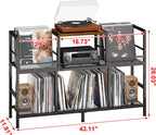Record Player Stand, Turntable Stand with 3-Compartment Vinyl Storage Cabinet, Holds 300+ Albums, Sturdy Record Player Table for Living Room & Music Room