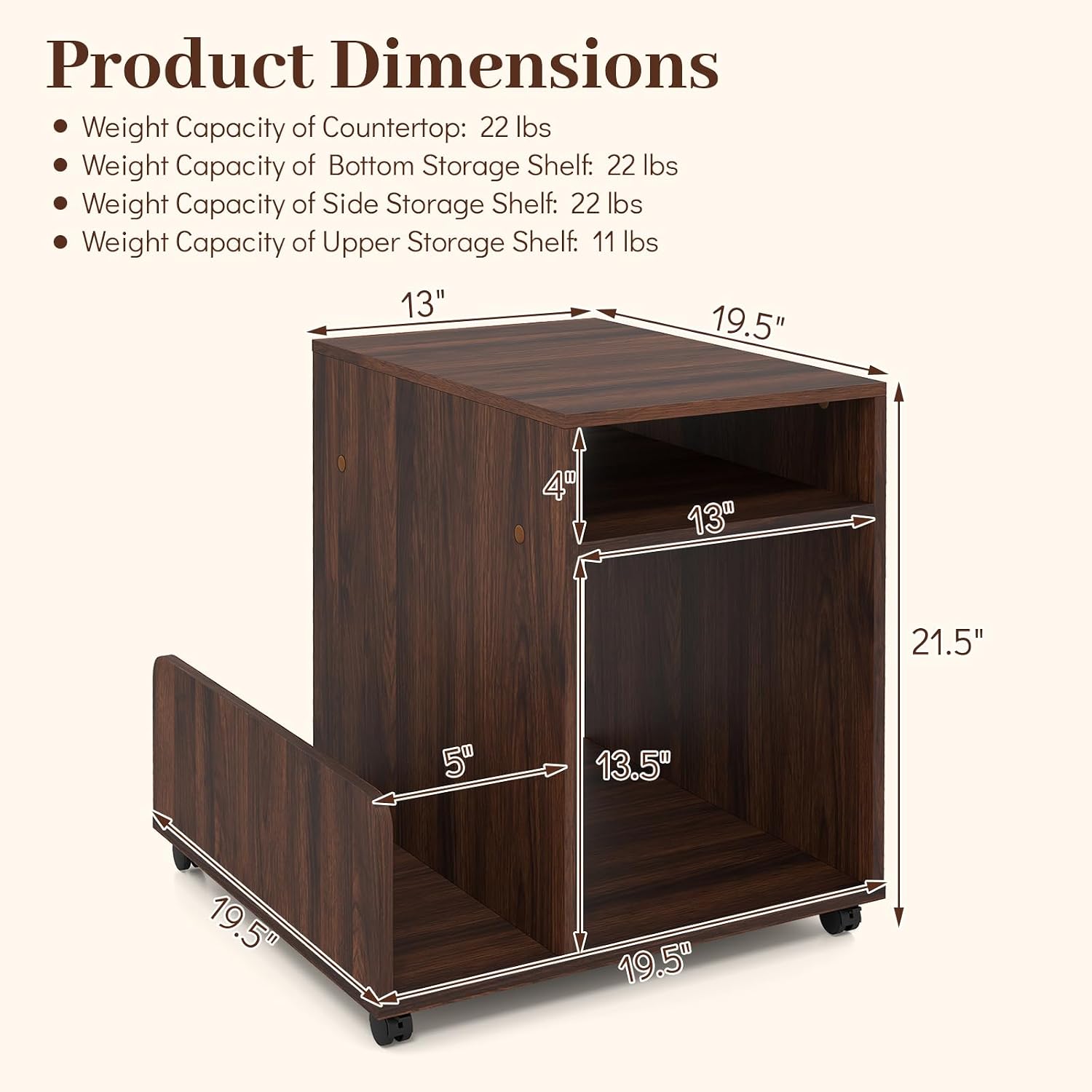 Giantex Rolling End Table with Storage, 3-Tier Mobile Sofa Couch Side Table w/Magazine Rack & Open Storage Shelves & Lockable Wheels, Farmhouse Night Stand for Bedroom Living Room, Espresso