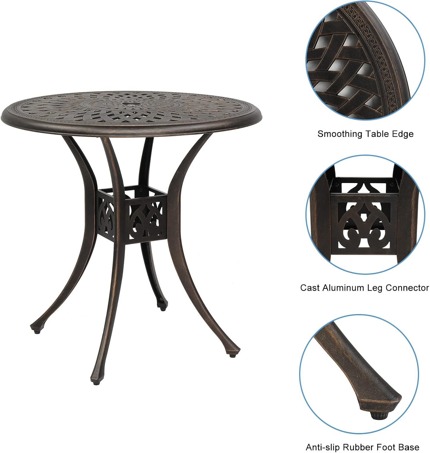 78x78x75cm Circular Diamond Top Cast Aluminum Table, Bronze