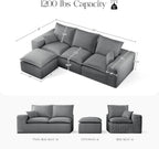 107" Boneless Comfortable Couch with Chaise, L Shaped Modular Sectional Couches for Living Room, Grey Corduroy Sofas with Ottoman, Compressed Sofa in a Box, No Assembly Required