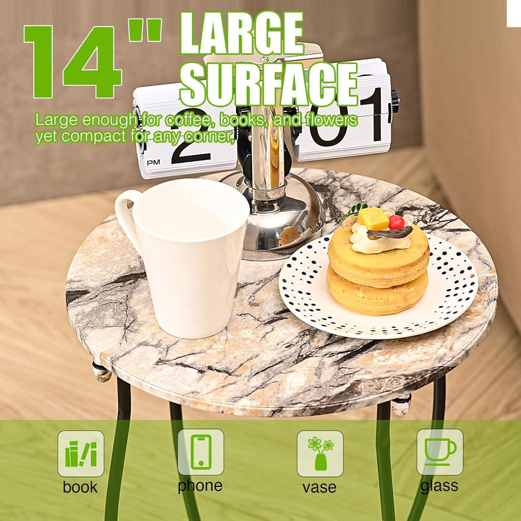 Indoor Side Table for Small Space, Versatile 21 Inch Tall Round Side Table for Drink Magazine, Weather Resistant Metal Small End Table for Living Room, Bedside, Bedroom, Easy Assembly