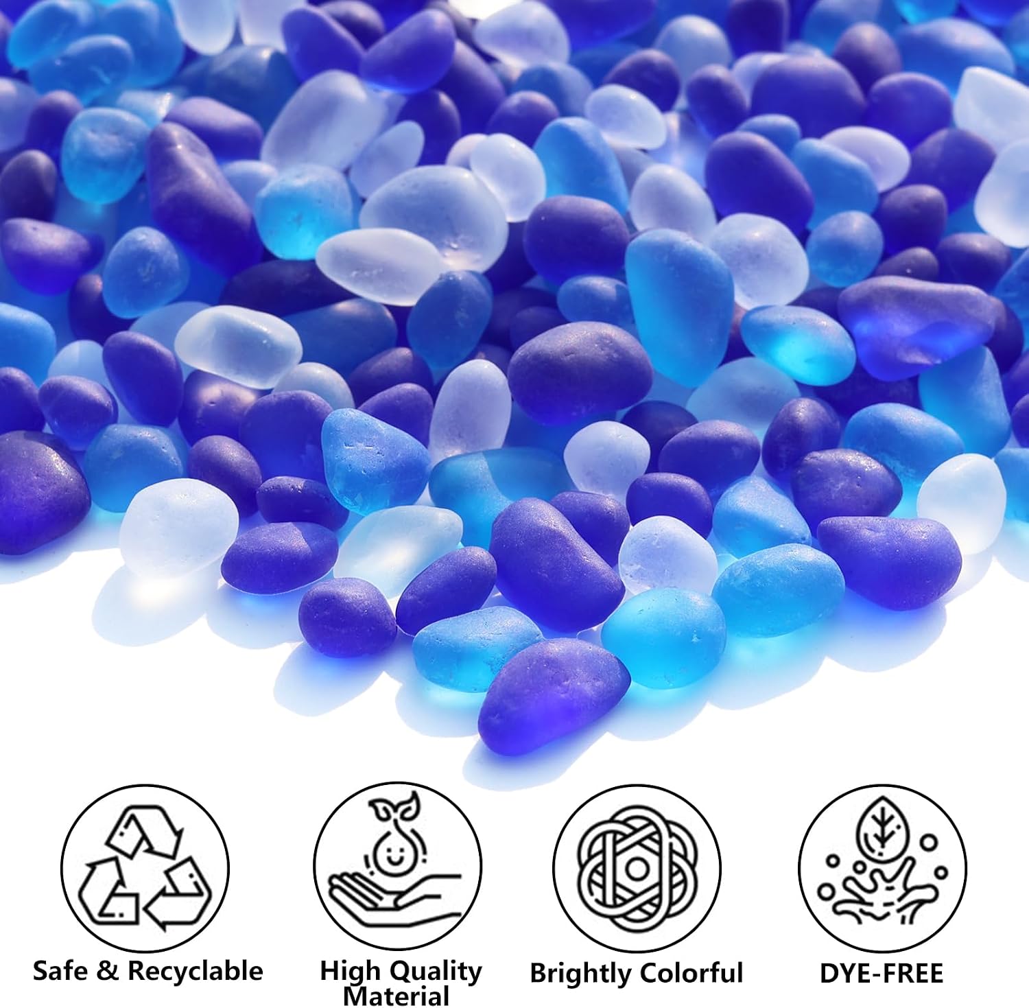QYGL Sea Glass Stones - 0.55LB Blue Mixed Frosted Glass Pebbles Gemstones - Perfect for Aquarium Rocks, Fish Tank Gravel, Vase Fillers, DIY Crafts, and Home Decor