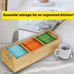 Bamboo Tea Organizer Box Chemical Free Eco-Friendly Big, Tall, Adjustable Cubbies Natural Wooden Storage Chest (3-Slot, Blank)