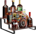 Mkono Small Liquor Bottle Display Shelf 3 Tier Coffee Bar Accessories Rustic Syrup Stand Wine Racks Countertop for Whiskey Tabletop Kitchen,13 Inch
