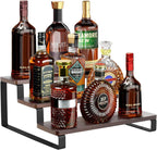 Mkono Small Liquor Bottle Display Shelf 3 Tier Coffee Bar Accessories Rustic Syrup Stand Wine Racks Countertop for Whiskey Tabletop Kitchen,13 Inch