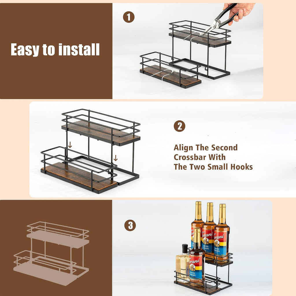 Coffee Syrup Organizer Rack, 2 Tier Syrup Holder for Coffee bar Syrup Storage,Kitchen Condiment Organization and Wine Display(6 Bottle Capacity).