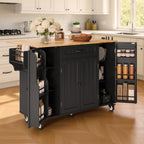 Ahomly Rolling Kitchen Island on Wheels, Kitchen Island with Storage, Kitchen Rolling Island with Spice Rack & Towel Rack, Knife Holder, Island Table for Kitchen, Black