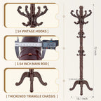 ZOZOE Wooden Classic Coat Rack Stand, Solid Wood Coat Rack Freestanding with 14 Hooks, Vintage Coat Racks with Sturdy Triangle Base, Natural Birch Wood Coat Tree Stand for Entryway Hallway