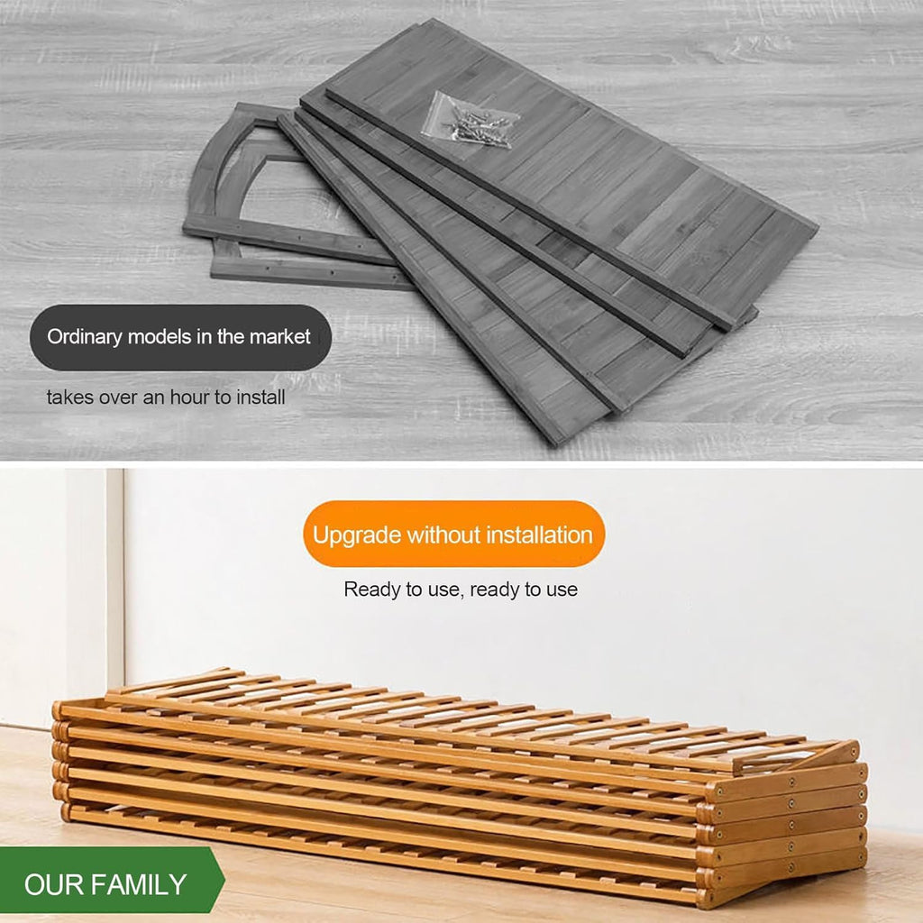 6-Tier Bamboo Shoe Rack - Large Capacity Folding Shoe Organizer for Home, Stylish Wooden Storage Cabinet, Space-Saving Design, Perfect for Entryway & Closet