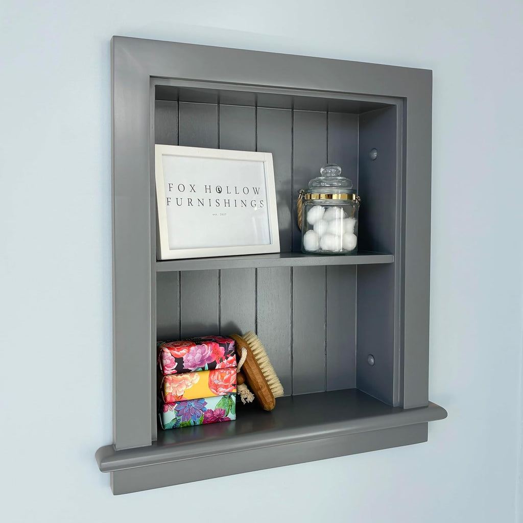 14x18 Aiden Recessed Wall Niche Medicine Cabinet Replacement, in The Wall Bathroom Cabinet Insert Shelf/Shelves, Made in North America, Real Wood, NO MDF, Beadboard, Dark Gray