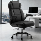 AreShark Ergonomic Office Chair with High Back Headrest,PU Leather Executive Desk Chair Padded Flip-Up Armrests,Lumbar Support,Swivel Computer Chair for Home Office & Gaming,Black