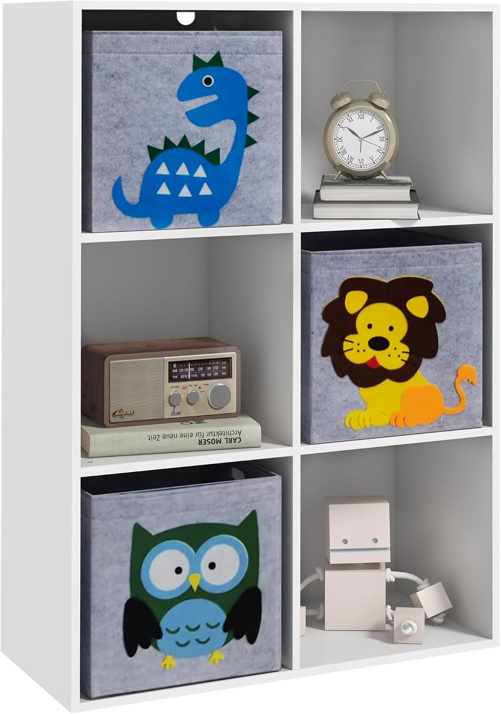 Toy Organizer, Toy Storage with 3 Storage Bins and Cute Animal Design, Toy Shelf for 3+ Years Old, White
