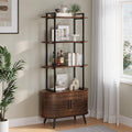 Airynee 69'' Tall Bookshelf, 4-Tier Fluted Bookshelf, Storage Cabinet with Sliding Tambour Doors, Modern Bookcase with Adjustable Footpad & Metal Frame, for Living Room Home Office, Walnut