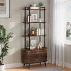 Airynee 69'' Tall Bookshelf, 4-Tier Fluted Bookshelf, Storage Cabinet with Sliding Tambour Doors, Modern Bookcase with Adjustable Footpad & Metal Frame, for Living Room Home Office, Walnut