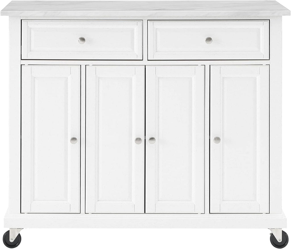 Crosley Furniture Avery Rolling Kitchen Island Storage Cart with Shelves, Microwave Stand, Coffee Bar, Distressed White