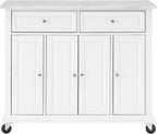 Crosley Furniture Avery Rolling Kitchen Island Storage Cart with Shelves, Microwave Stand, Coffee Bar, Distressed White