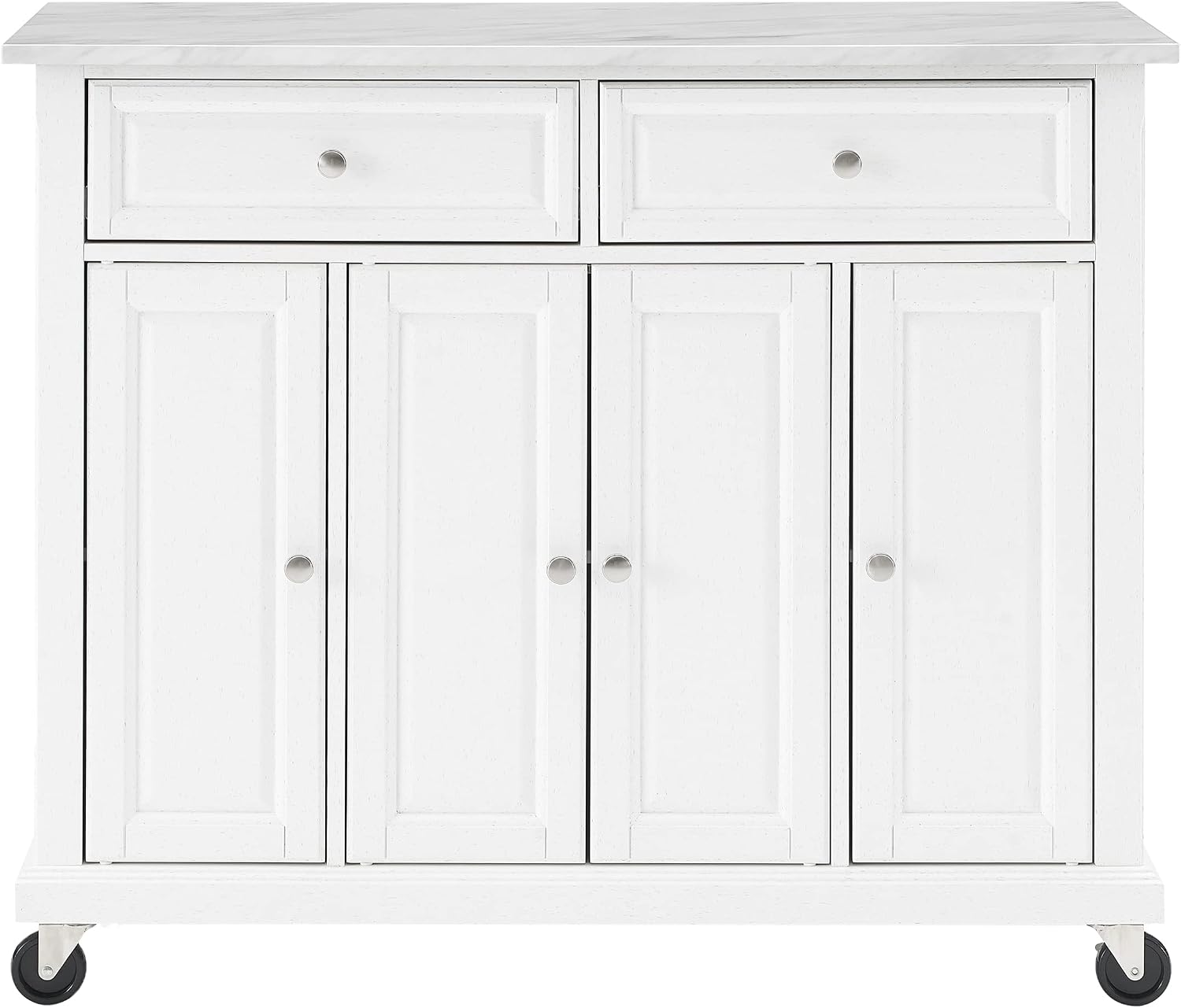 Crosley Furniture Avery Rolling Kitchen Island Storage Cart with Shelves, Microwave Stand, Coffee Bar, Distressed White