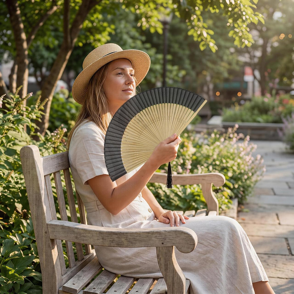 DOITOOL Vintage Style Folding Handheld Fan with Bag Classical Chinese Dance Fan for Performance Travel and Party 15.74 X 8.66 Inch