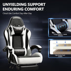 Mr IRONSTONE Gaming Chair with Footrest, Ergonomic Reclining Gamer Chair with Lumbar Support & Massage, High Back Racing Style Video Game Chair, Adjustable Headrest, Swivel Desk Chair, Black