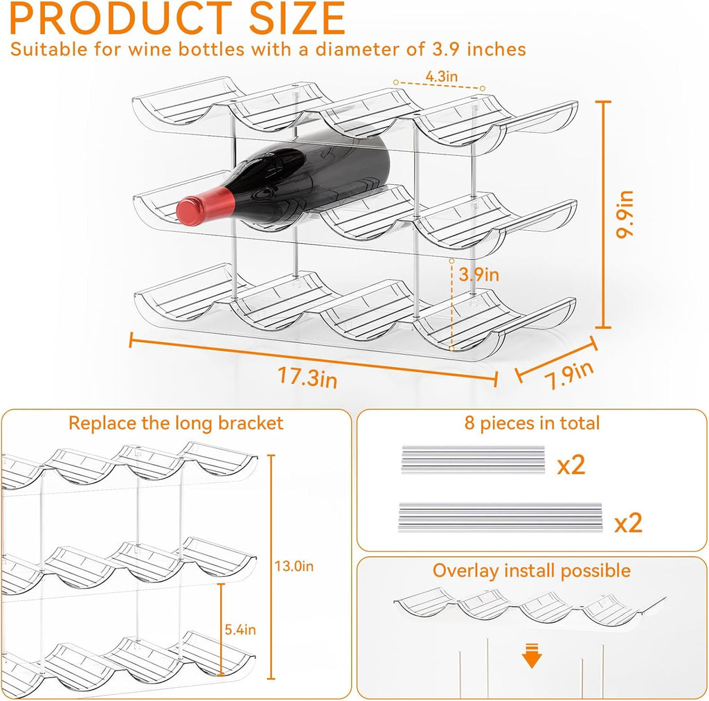 Yieach 3 Tier Stackable Wine Racks Countertop,Sturdy and Durable Wine Rack Free Standing Floor for Inside Cabinet,Clear Water Bottle Organizer and Wine Storage Racks Holder for Pantry,Table,Kitchen