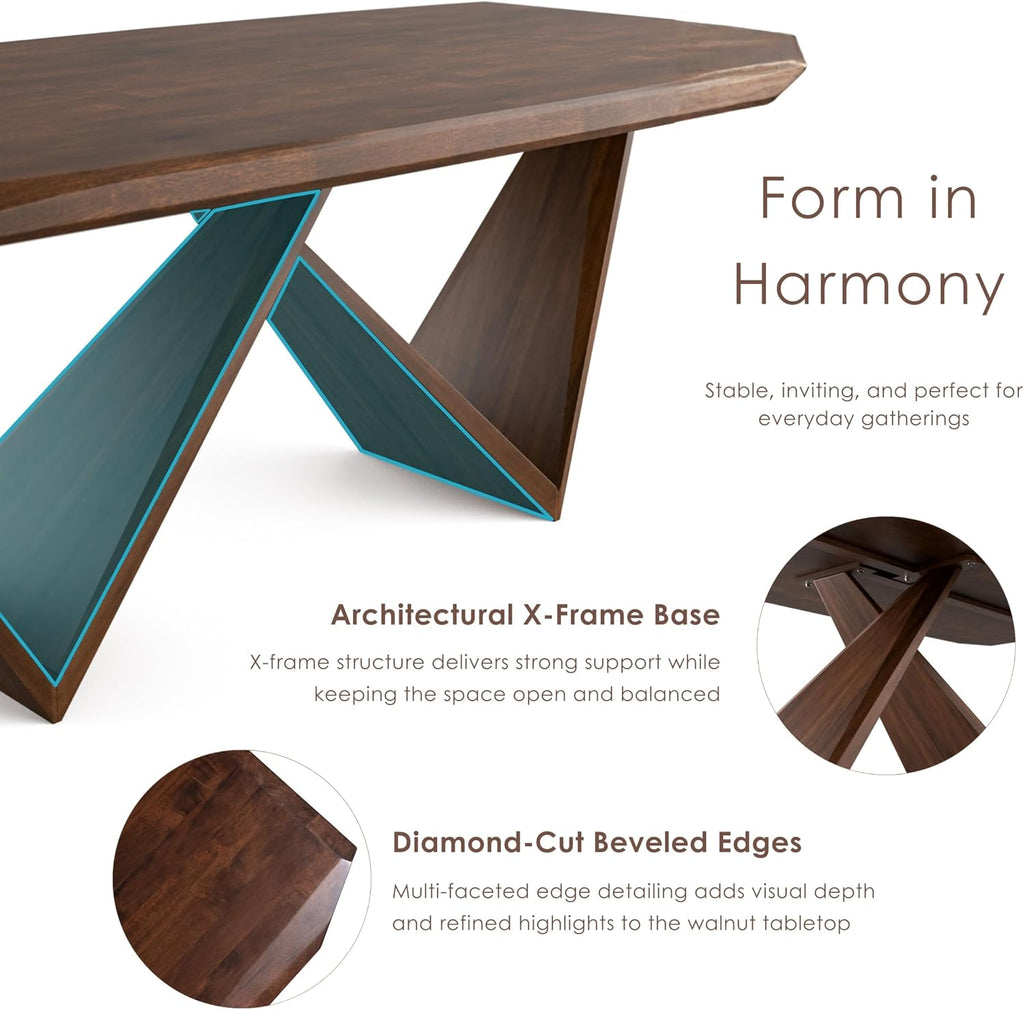 Furniture of America Nazaen III Mid-Century Modern Solid Wood 5-Piece Live Edge Dining Set – 82.5" Brown Table with Upholstered Chairs for Home Kitchen, Dinette, Rich Walnut