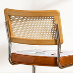 GrandNoor Rattan Dining Chairs Set of 4, Faux Leather Mid Century Modern Dining Room Chairs, Mesh Back Cane Kitchen Chair, Cesca Design Chairs with Metal Chrome Legs, Brown Leather