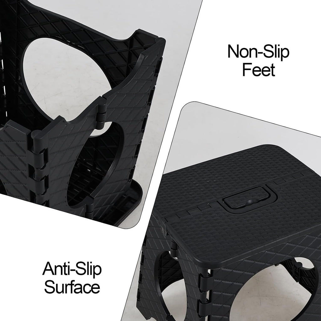 Folding Step Stool, 10 inch Non-Slip Foldable Stools, Step Stool with Handle, Lightweight for Kitchen, Bathroom, Bedroom, Garden, Black, 2 PCS