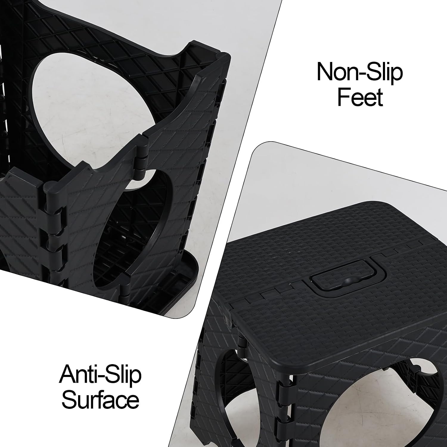 Folding Step Stool, 10 inch Non-Slip Foldable Stools, Step Stool with Handle, Lightweight for Kitchen, Bathroom, Bedroom, Garden, Black, 2 PCS