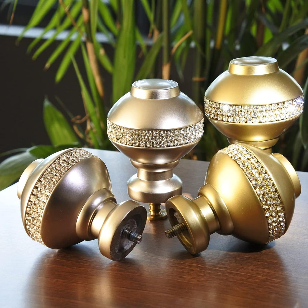 Decorative Curtain Rod Finials Luxury Rhinestones Silver Round Finials, Set of 2, Compatible with 1'' or 1-1/8'' dia curtain rod, Standalone finial pair, Silver