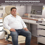 500lbs Plus Size Office Chair with Lumbar Support, PU Leather Big and Tall Heavy Duty Reclining Office Desk Chair with Foot Rest,Beige