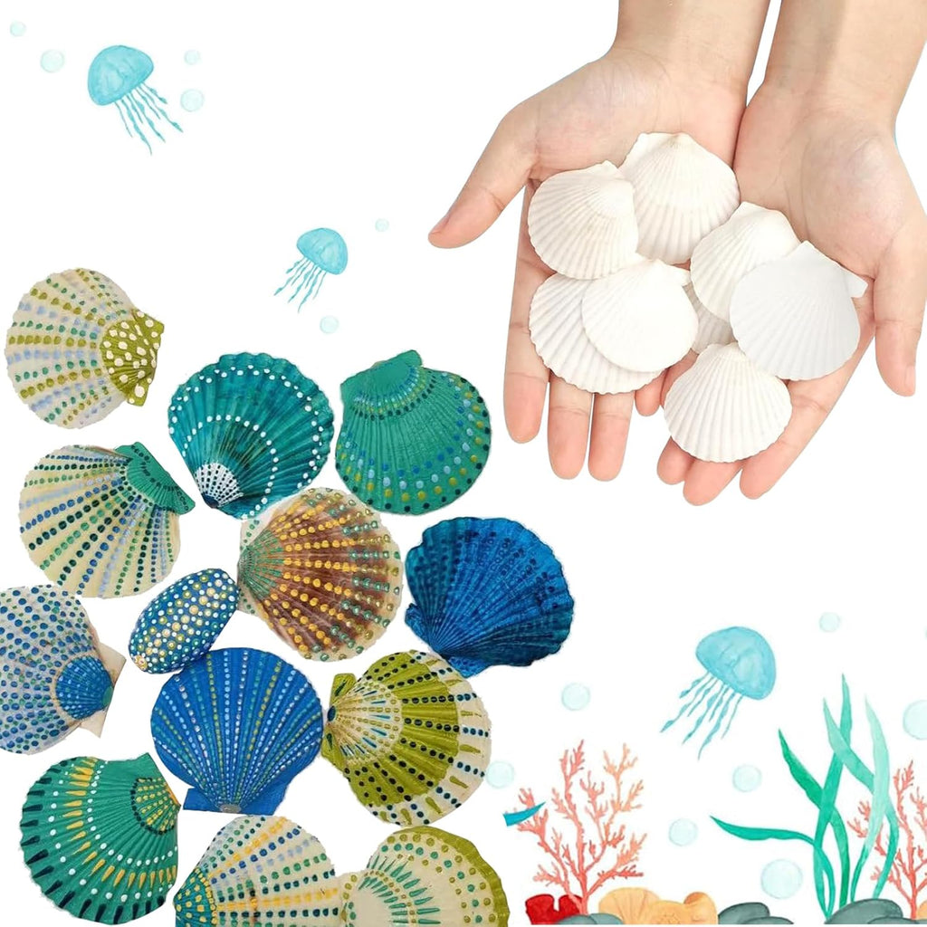 50 PCS Natural Sea Shells 1.6" to 2" White Scallop Shells for DIY Painting Crafts, Wedding Decor, Beach Theme Party, Aquarium Fish Tank and Vase Filler