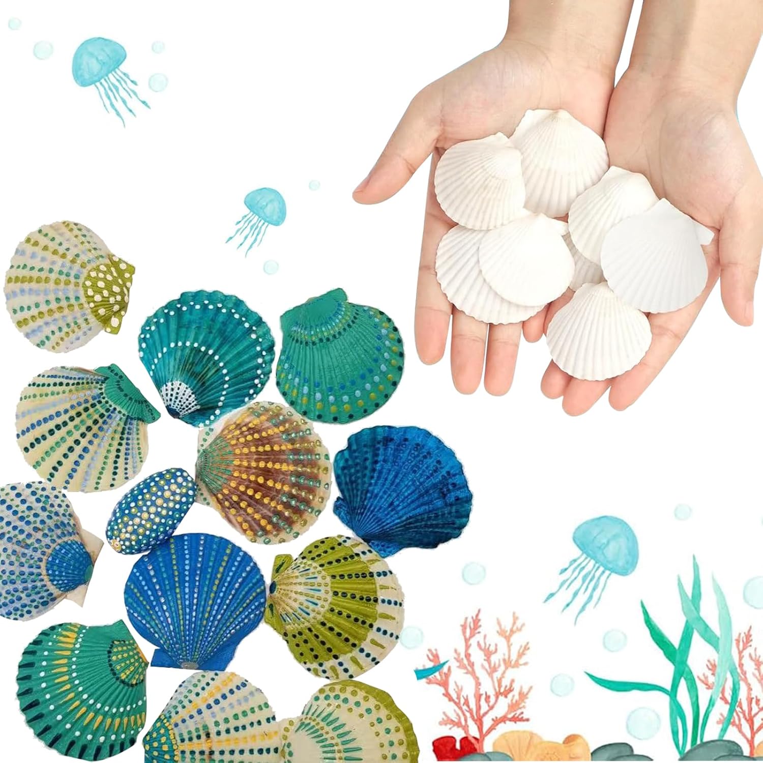 50 PCS Natural Sea Shells 1.6" to 2" White Scallop Shells for DIY Painting Crafts, Wedding Decor, Beach Theme Party, Aquarium Fish Tank and Vase Filler