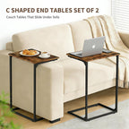 C Shaped End Tables Set of 2, Couch Tables that Slide Under Sofa, High Table TV Trays for Living Room & Bedroom, Modern Side Tables with Sturdy Metal Frame, Rustic Brown (Rustic Brown)