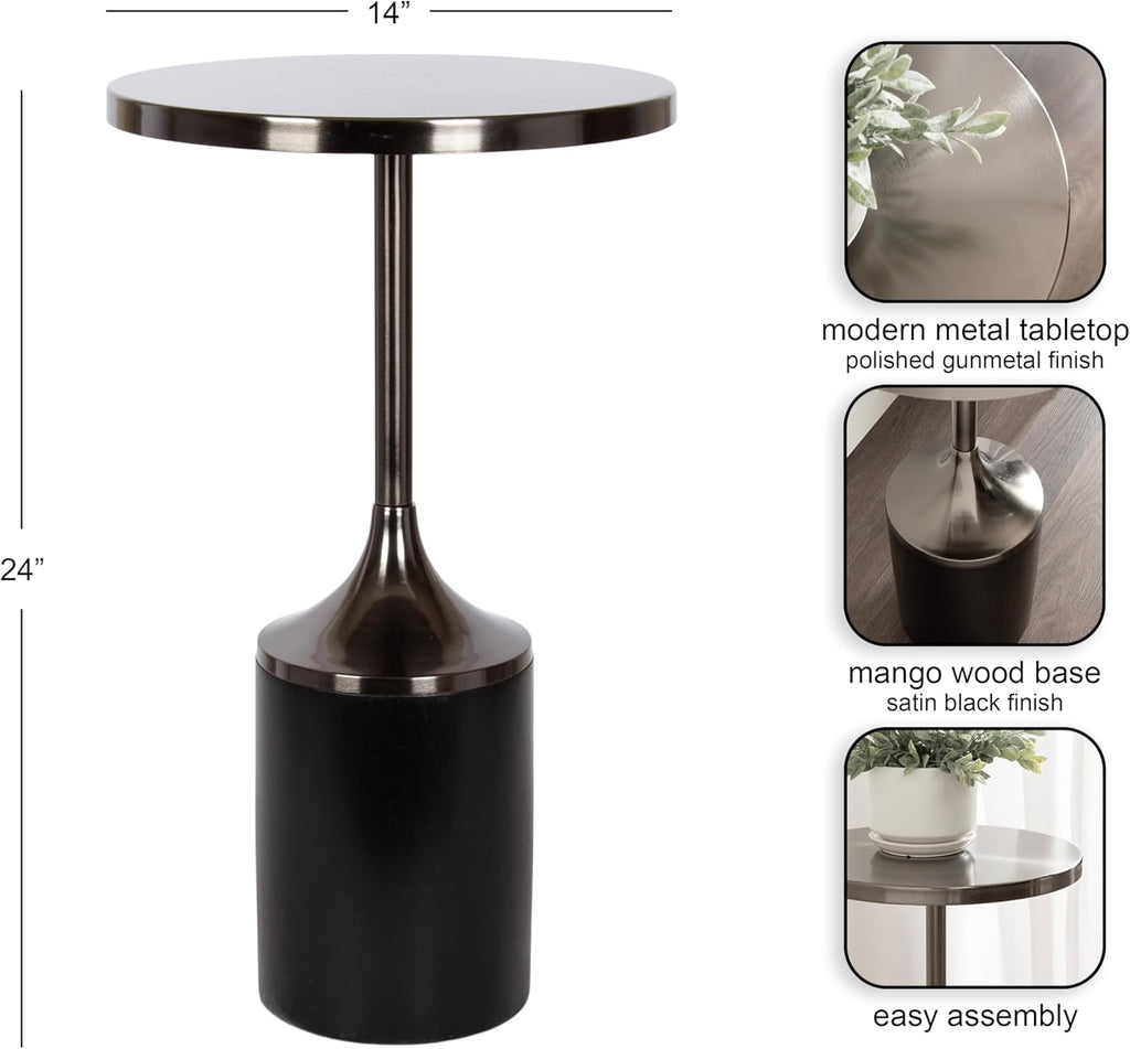 Kate and Laurel Whelan Modern Metal Round Side Table, 14 x 14 x 24, Gunmetal and Black, Transitional Sculptural Indoor Plant Stand for Living Room End Table or Bedroom Nightstand