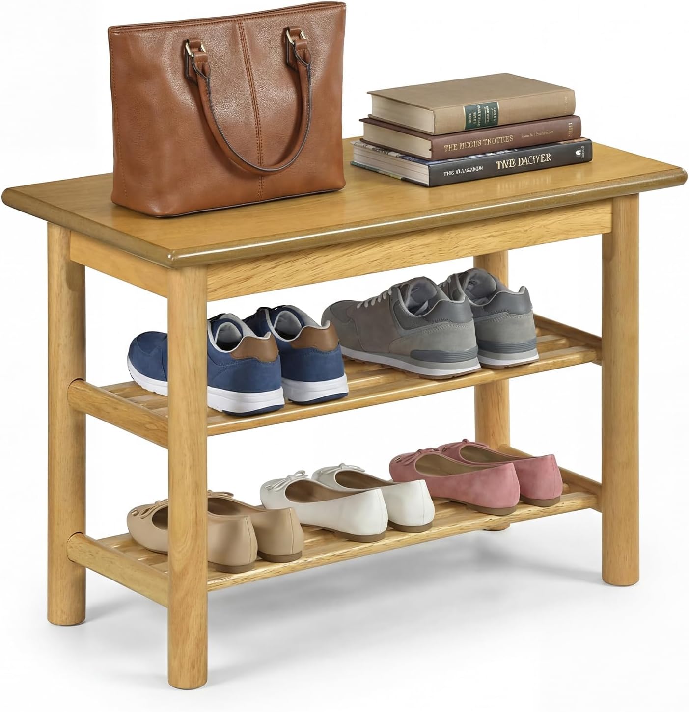 Giantex Shoe Rack Bench, 3-Tier Entryway Bench with Slat Shelves, Wooden Shoe Storage Organizer for Living Room, Front Door, Bedroom, Holds up to 485 lbs, 12 x 24 x 17 Inches