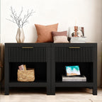 End Table Set of 2 with Storage, Small End Table, Wood Bedside Table with Drawer and Opening Storage, Nightstand Accent Table for Living Room, Bedroom, Black