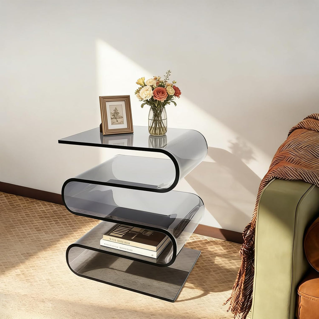 S-Shaped Acrylic End Table, Side Table for Living Room, Bedside Table for Bedroom, Modern Furniture Organizer