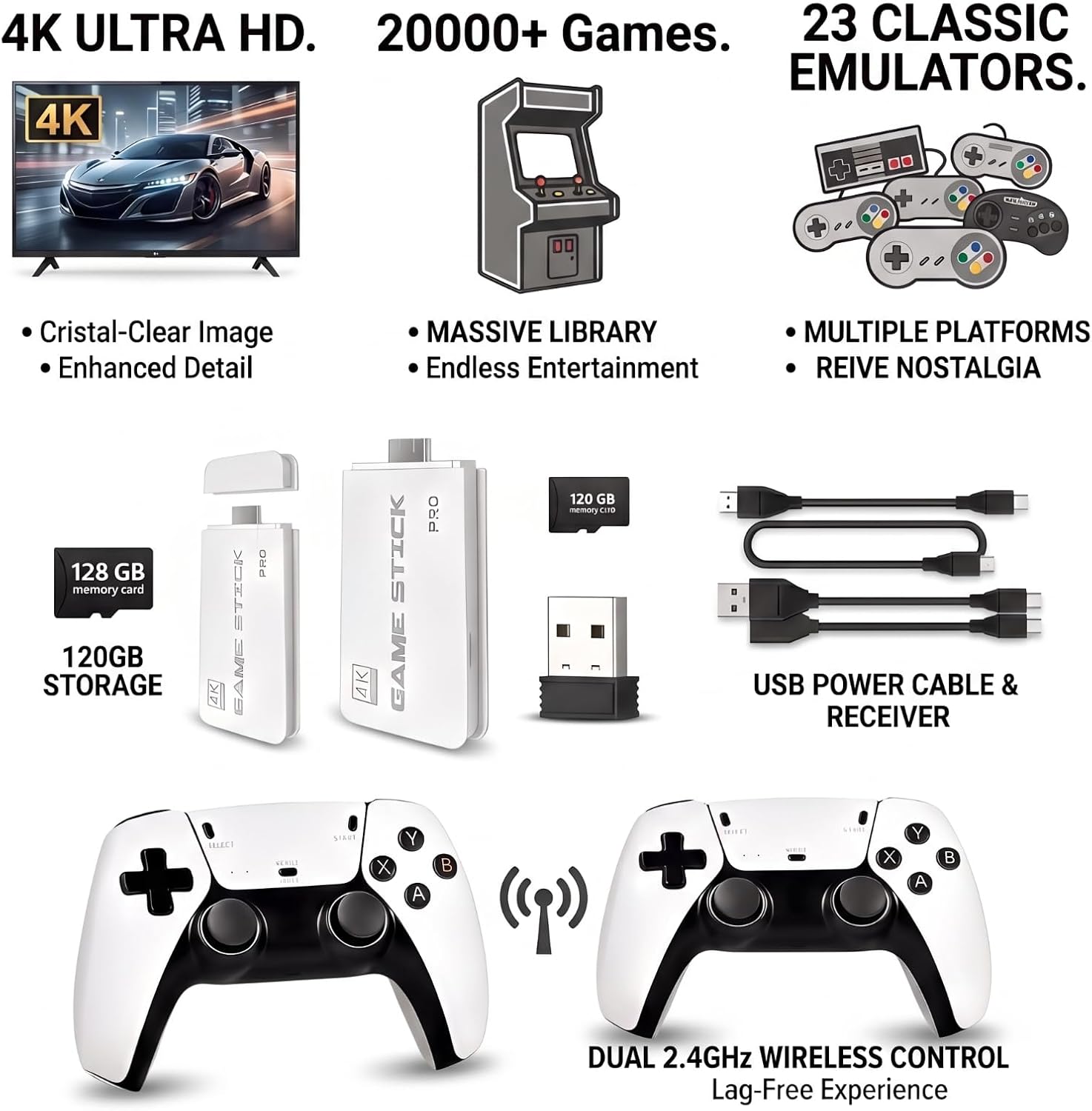 2026 New Retro Game Console: Features 128GB of Built-in Storage, Comes pre-Loaded with Over 20,000 Classic Retro Games, Supports 4K HDMI TV Output, and is a Plug-and-Play Portable Retro Gaming System