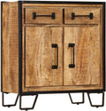 Rustic Solid Mango Wood Sideboard Cabinet 25.6 x 11.8 x 27.6 Inches, Unique Grain Patterns and Decorative Inlays for Living Dining Room Storage Organizer