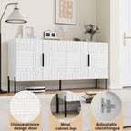 White Buffet Cabinet with Storage: 63" Fluted Sideboard Cabinet with 4 Doors, Wood Credenzas for Living Room, Mid Century Modern Sideboard Cabinets (White)