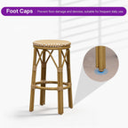 PURPLE LEAF Patio Round Counter Height Stool Set of 2 Outdoor Backless Barstools Aluminum Frame in Bamboo Finish with Amber & White Woven Rattan for Indoor Kitchen Dining Bistros Cafe Restaurant