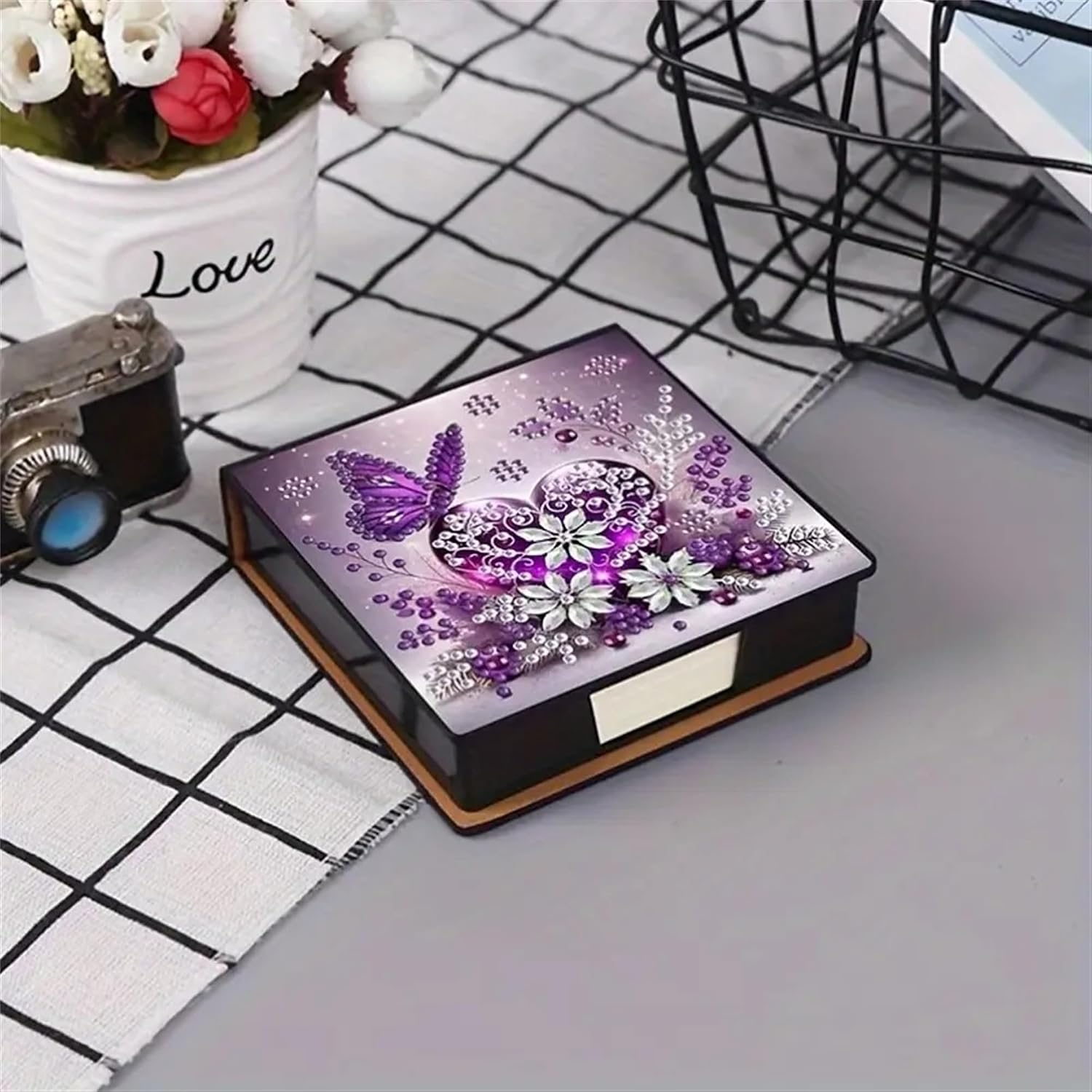Butterfly Diamond Painting Kit Note Box,Memo Paper Storage Box Diamond Art,Sticky Note Holder Diamond Art,Diamond Painting Memo Pad For Office Desk. (butterfly2)