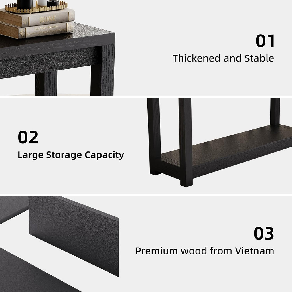32" Entryway Table, Long Narrow Console Table with Shelves, Farmhouse Wood Sofa Table Behind Couch, Rustic Entry Table for Hallway, Living Room or Foyer, Black