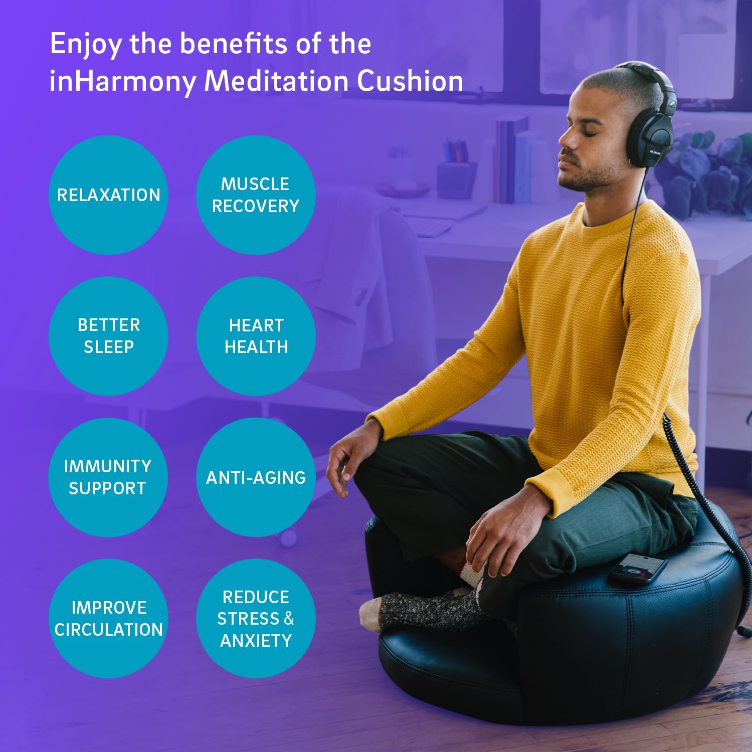 inHarmony Meditation Cushion - Upgrade Your Experience w/Vibroacoustic Therapy (VAT); Sound and Vibration Increase Focus, Mental Clarity, Reduce Anxiety and Stress