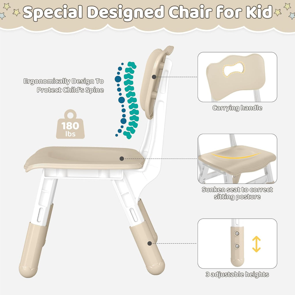 DOREROOM Kids Table and 2 Chairs Set, Height-Adjustable Toddler Table and Chair Set with Graffiti Desktop, 31.5''L x 23.6''W Children Activity Table for Daycare, Classroom, Home